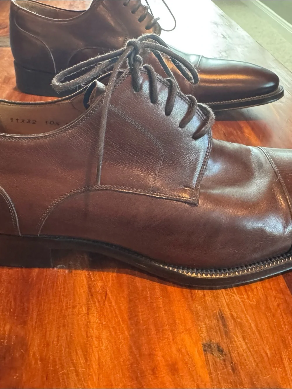 Magnanni Brown Leather Cap-Toe Derby Shoes, Men’s 10.5